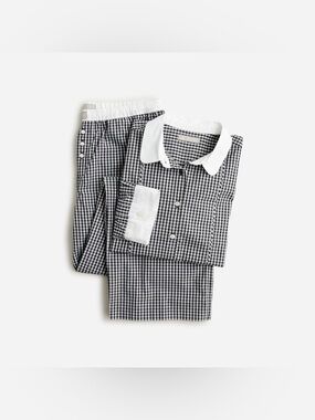 J. Crew Cotton poplin bib shirt and pajama pant set in plaid large